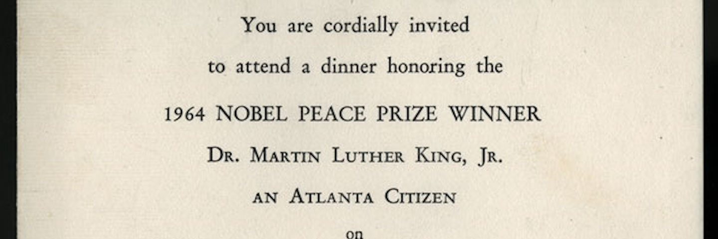 Invitations to Martin Luther King's 1964 Nobel Peace Prize Winner celebratory dinner in Atlanta
